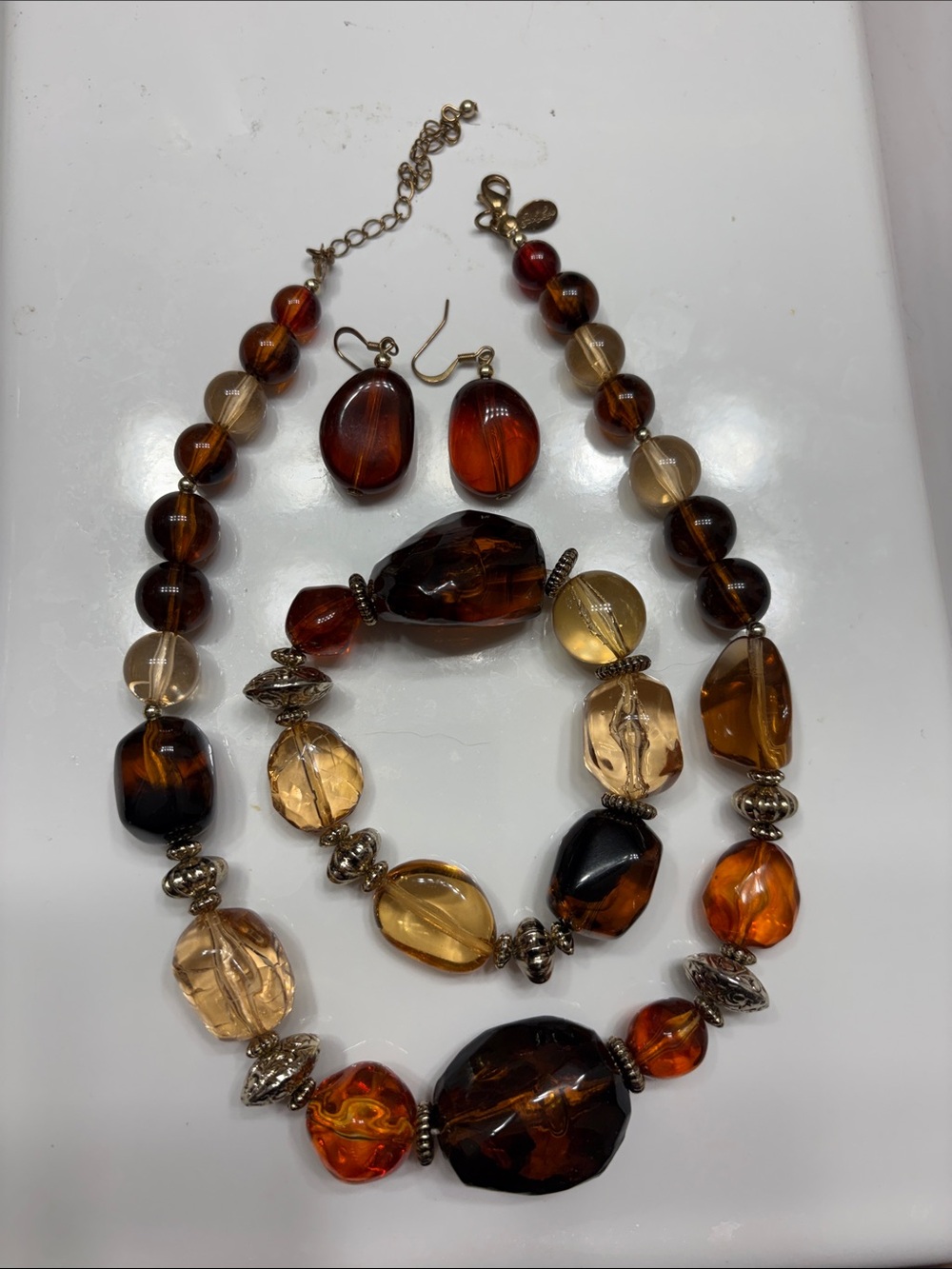 Park Lane Amber-Tone Beaded Necklace & Earrings Set